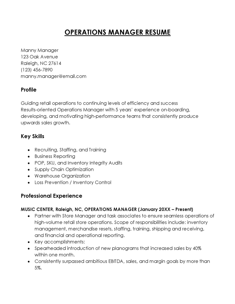 Operations Manager Resume