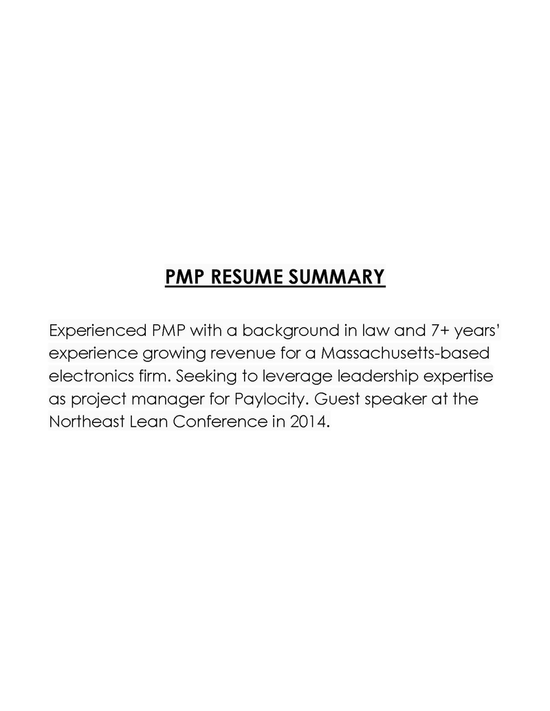 PMP Summary for Resume
