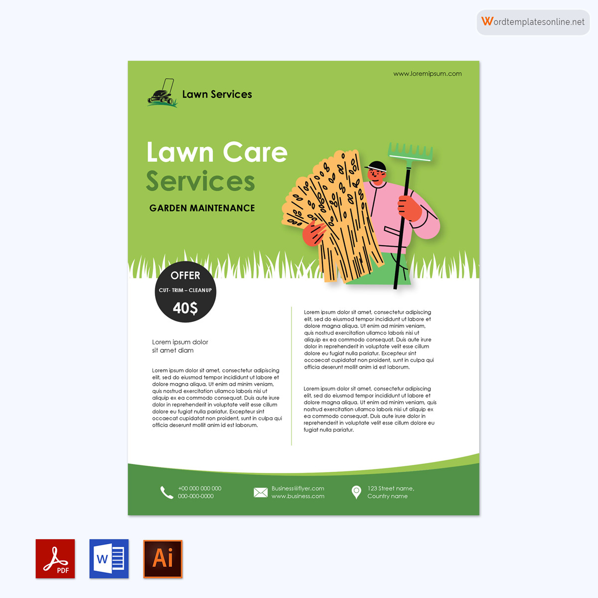 Free Editable Lawn Care Flyer Sample 01 as Word and Adobe Format