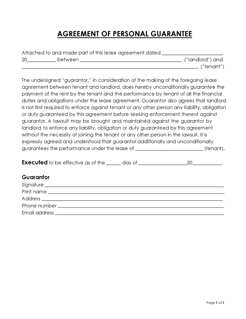 Free Guarantee Form for Loan Template 03 for Word File