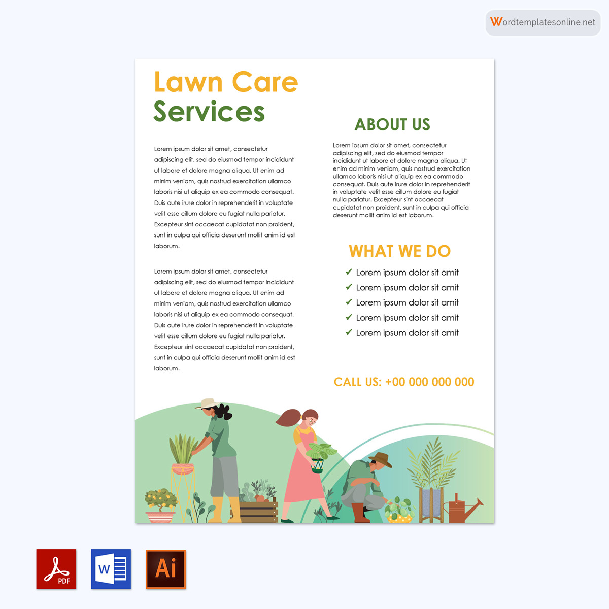 Creative Fillable Lawn Care Flyer Sample 07 as Word and Adobe Format