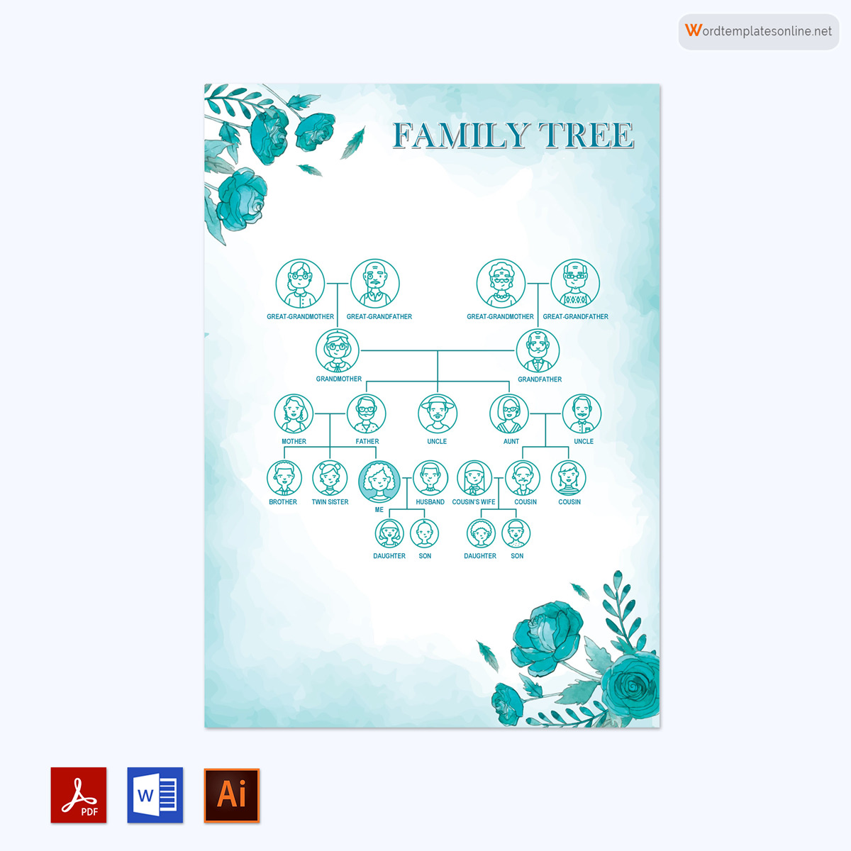 Free family tree template - Editable PDF format