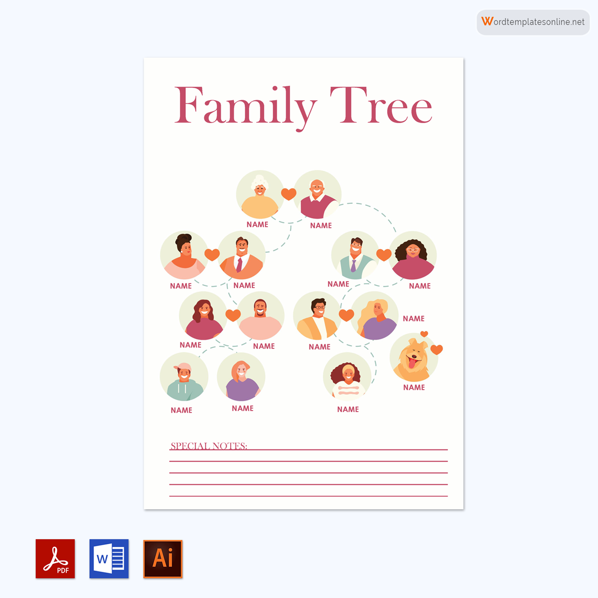 Family Tree Template 06 - Downloadable - Word, PDF and Adobe Illustrator