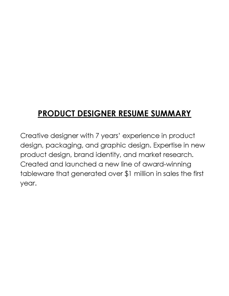Product Designer Summary for Resume