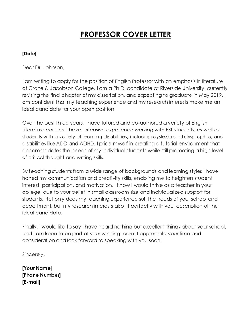Free Professor Cover Letter Example for Word