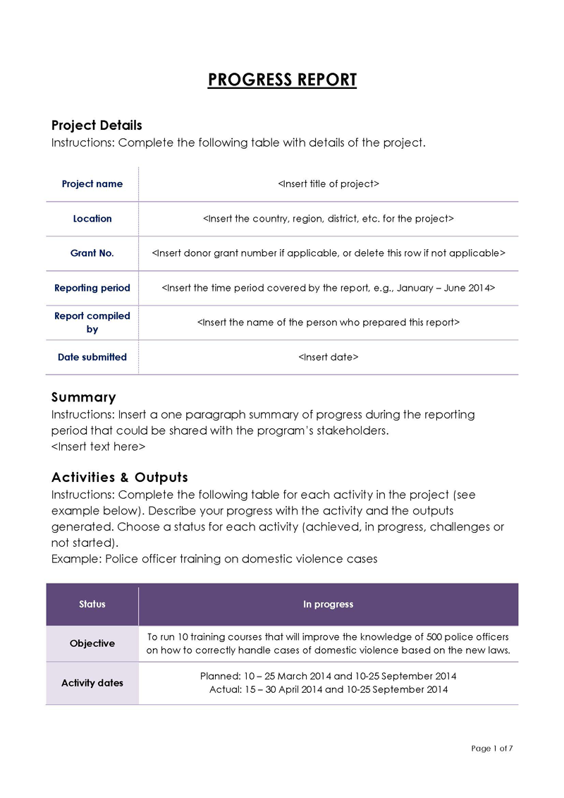 Great Downloadable Progress Status Report Template 01 for Word Document