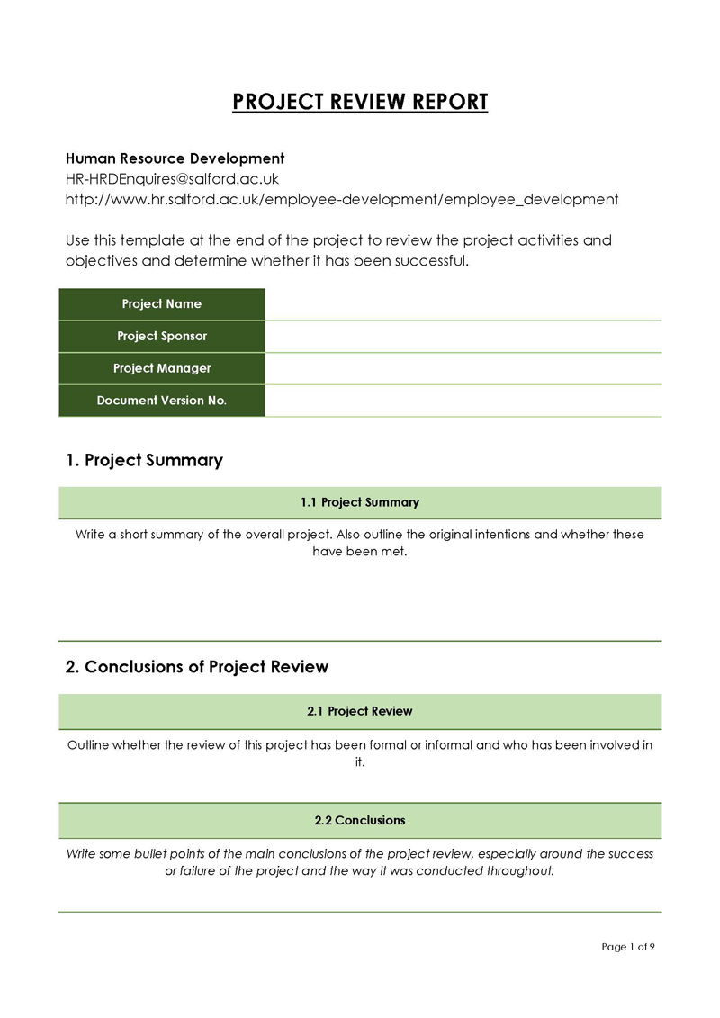 Professional Editable Project Review Report Template for Word Form