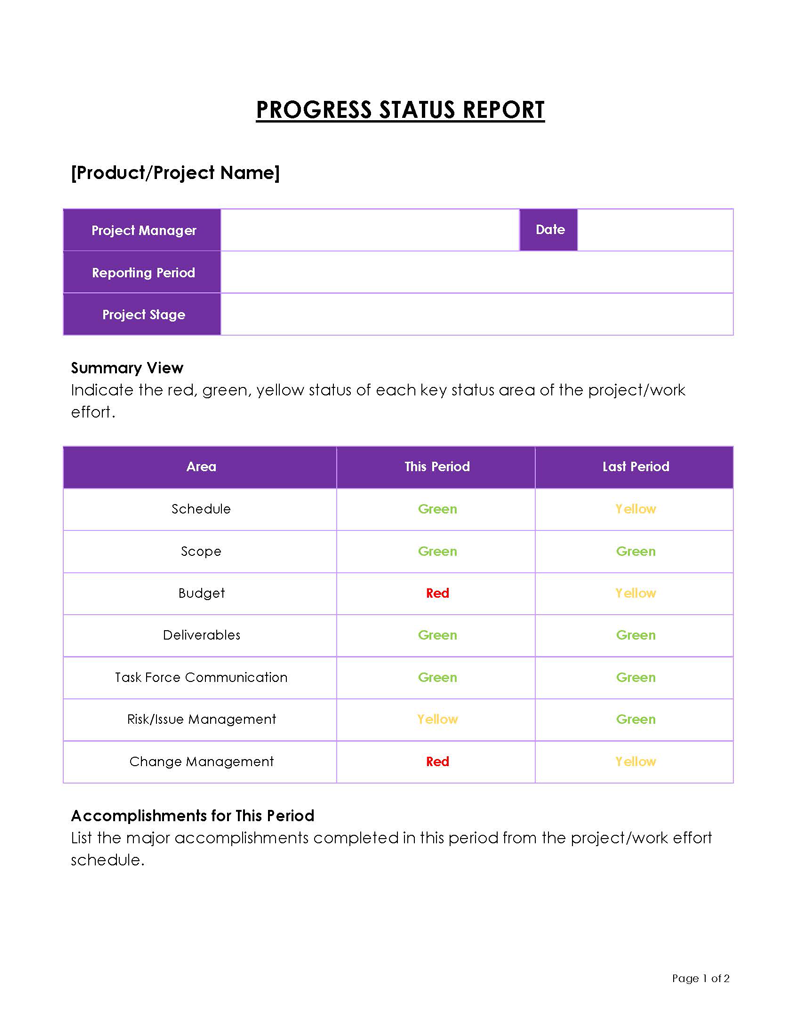Great Downloadable Progress Status Report Template 02 for Word Document