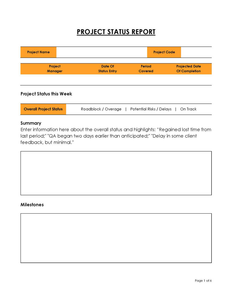Great Downloadable Progress Status Report Template 03 for Word Document