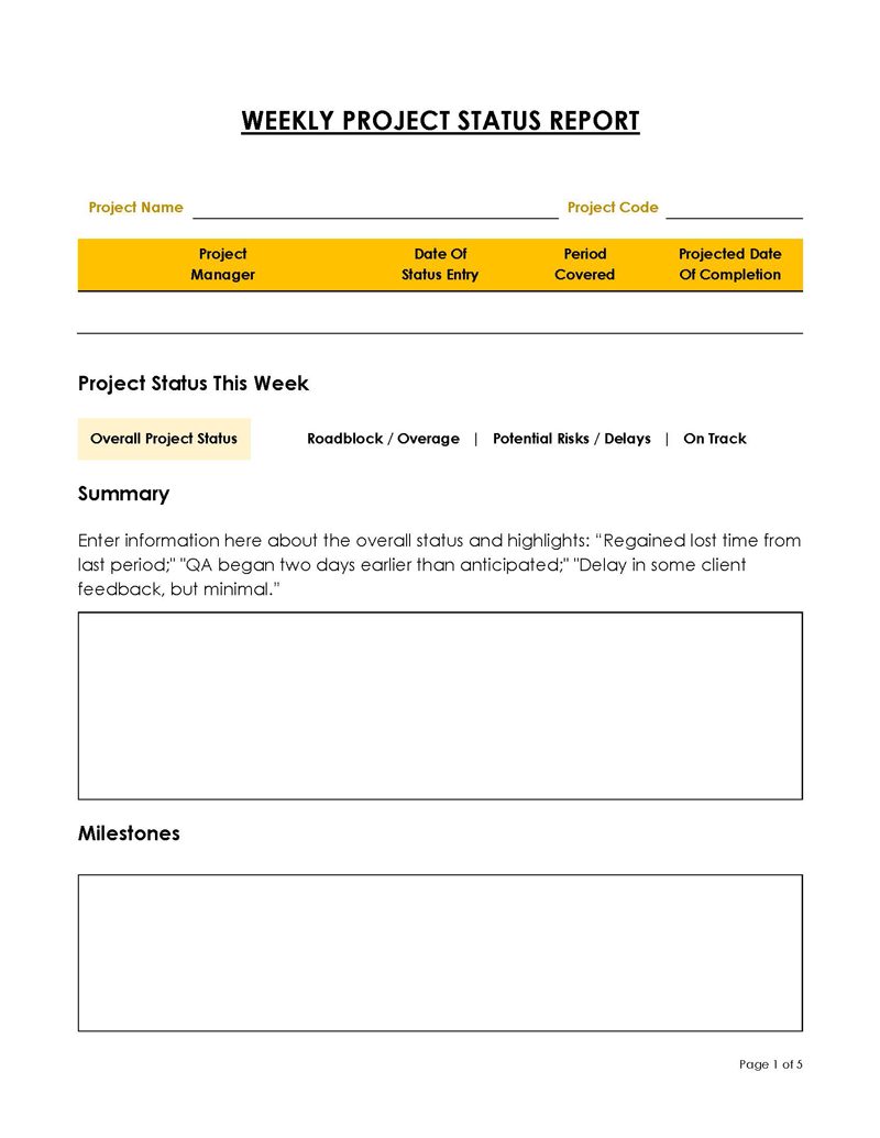 Professional Editable Weekly Progress Report Template for Word Form