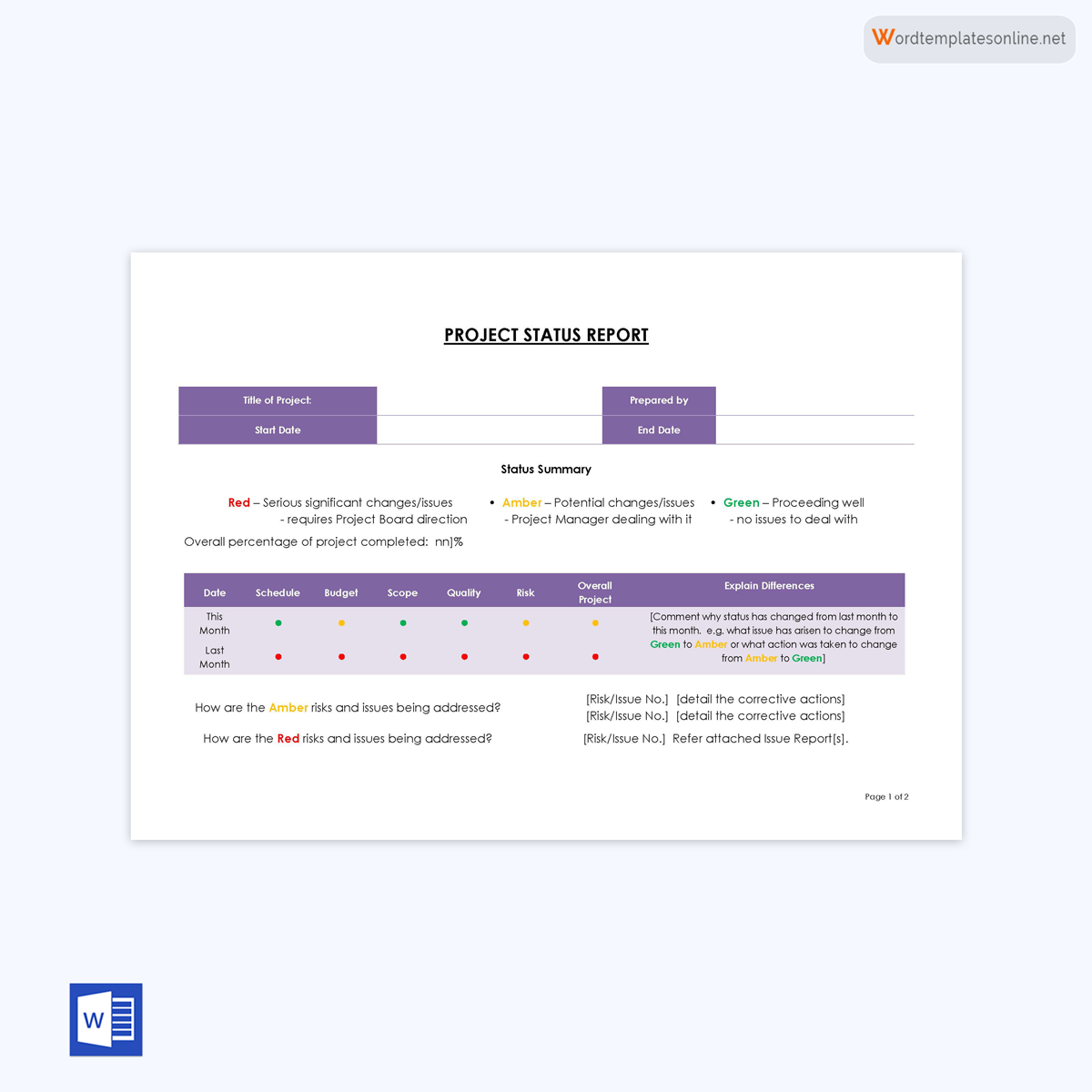 Great Downloadable Progress Status Report Template 04 for Word Document