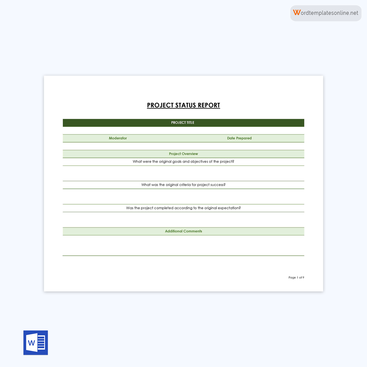 Great Downloadable Progress Status Report Template 05 for Word Document