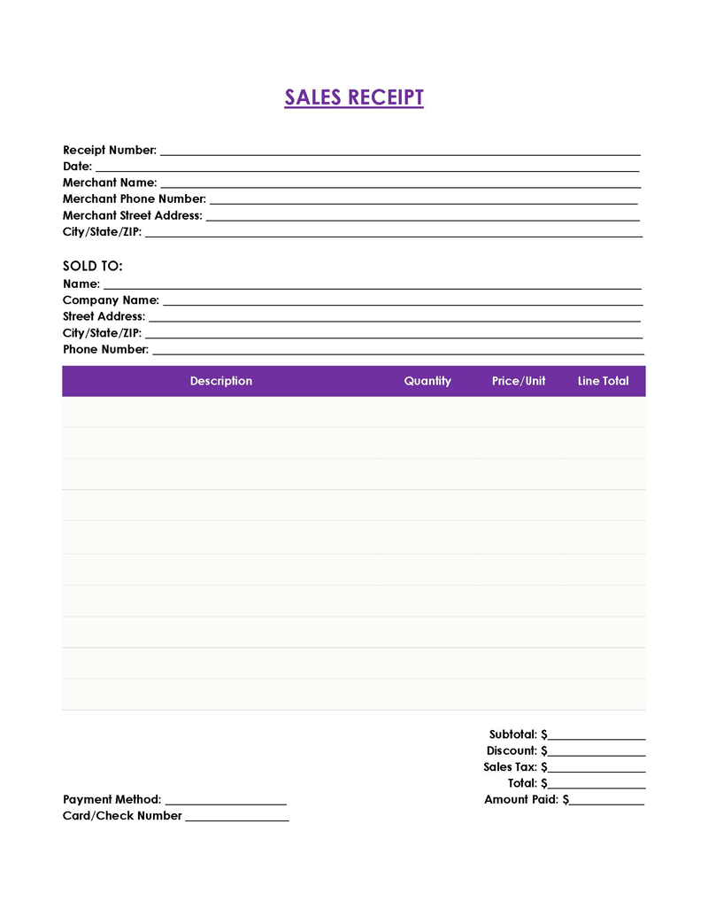 Receipt Book Template