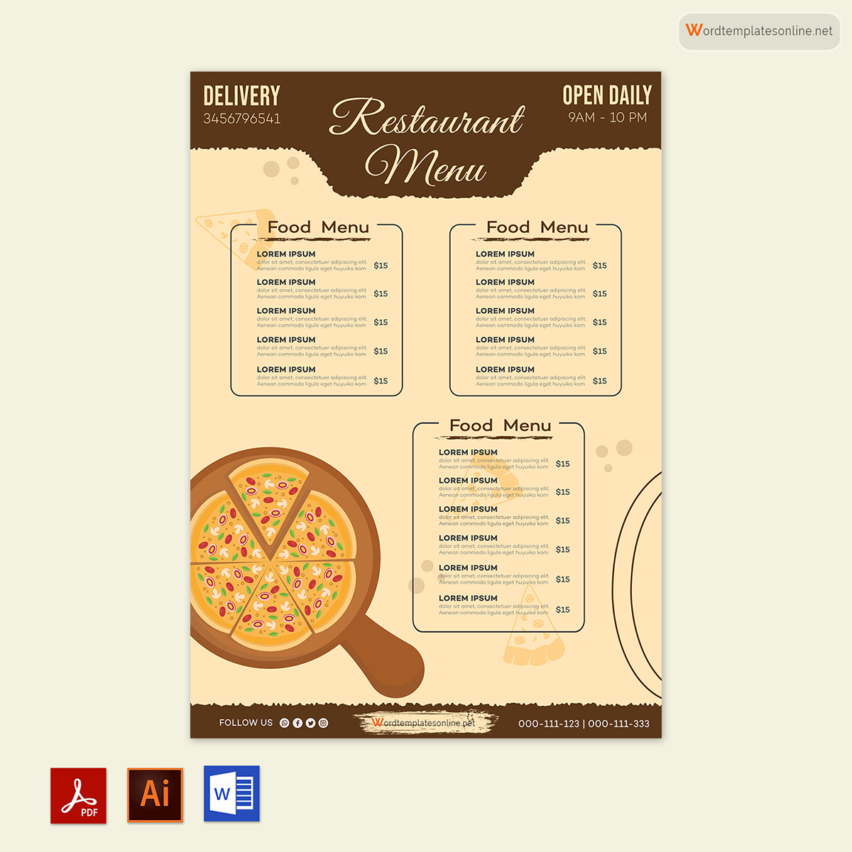 Free Restaurant Menu Template 01 as Pdf and Word File