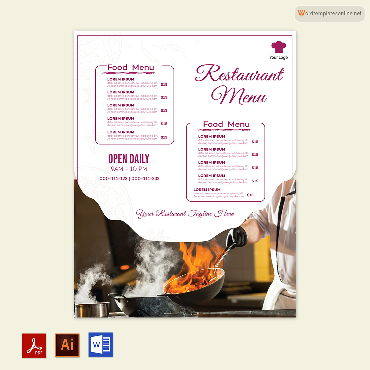 Free Printable Restaurant Menu Template 07 as Pdf and Word File