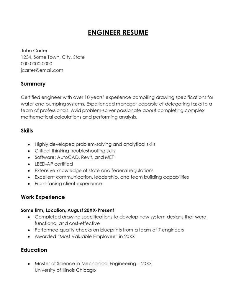 Free Professional General Engineer Resume Example for Word File