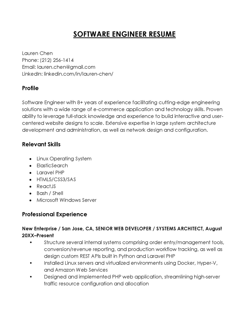 Professional Editable Software Engineer Resume Example for Word File