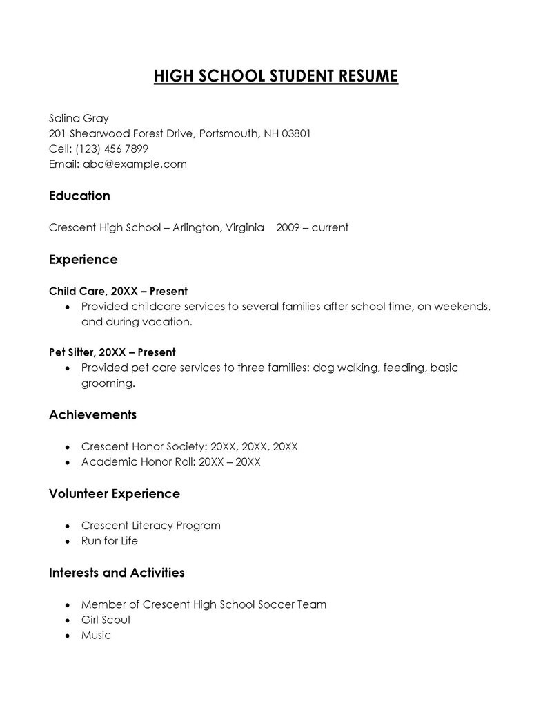 Great Professional Childcare Highschool Student Resume Sample for Word Document