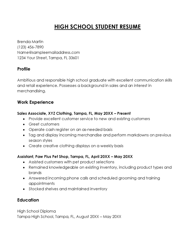 Great Professional Sales Associate Highschool Student Resume Sample for Word Document