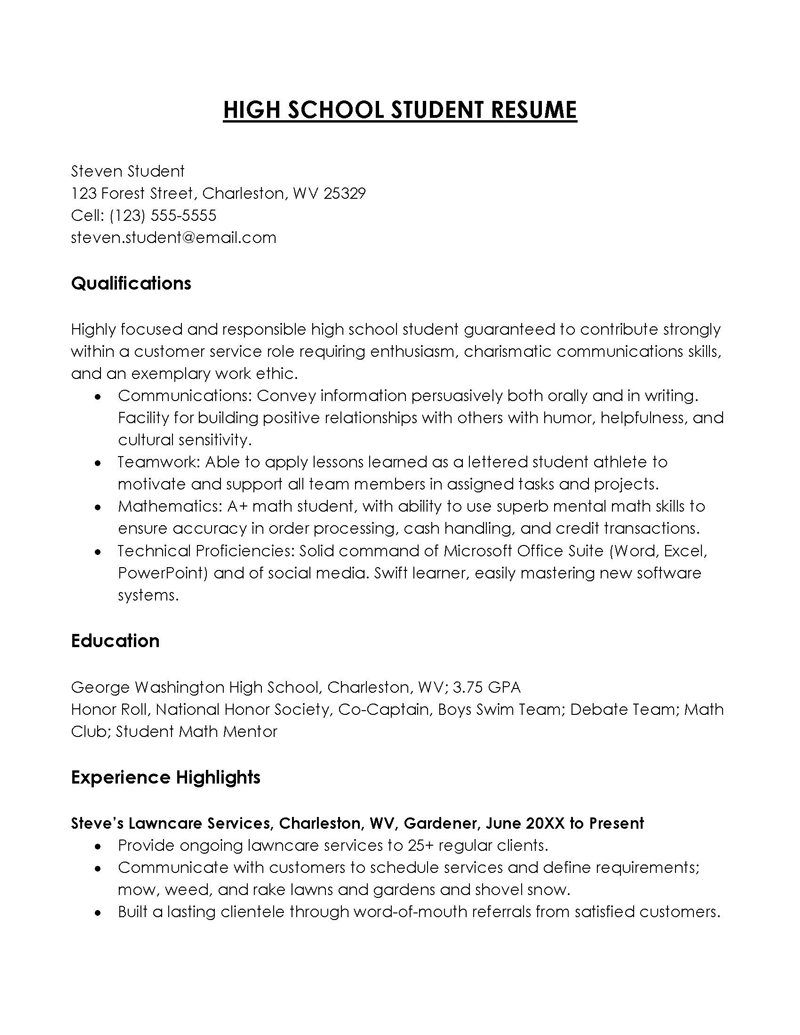 high school stem resume