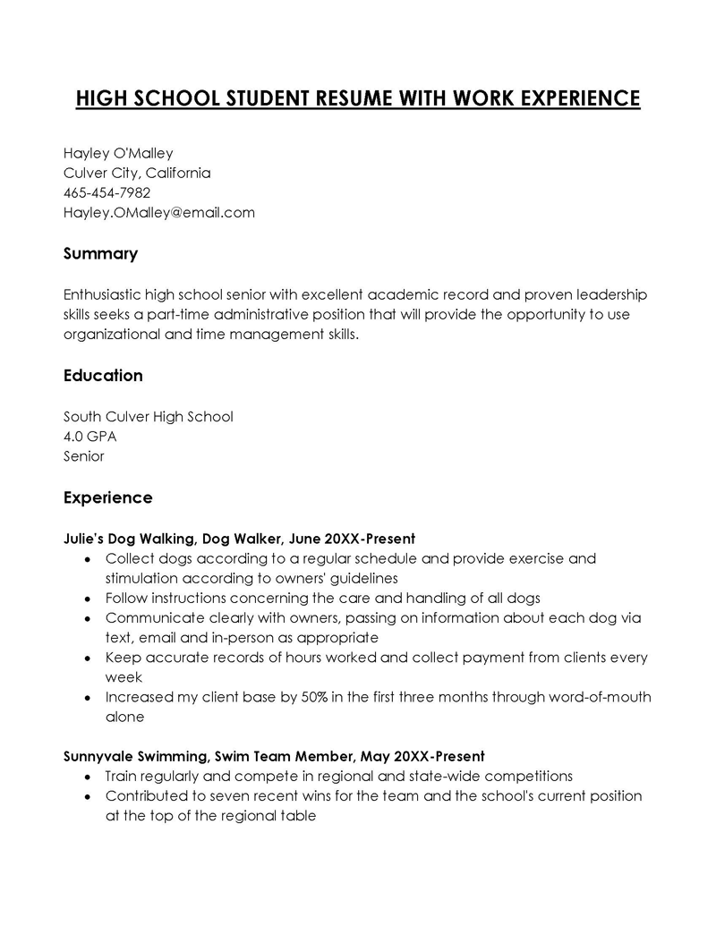 Student Resume Format Example