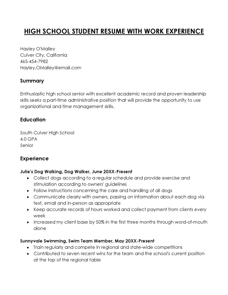 high school student resume template word