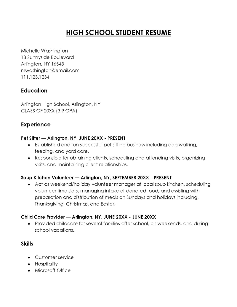 Student Resume Template Example