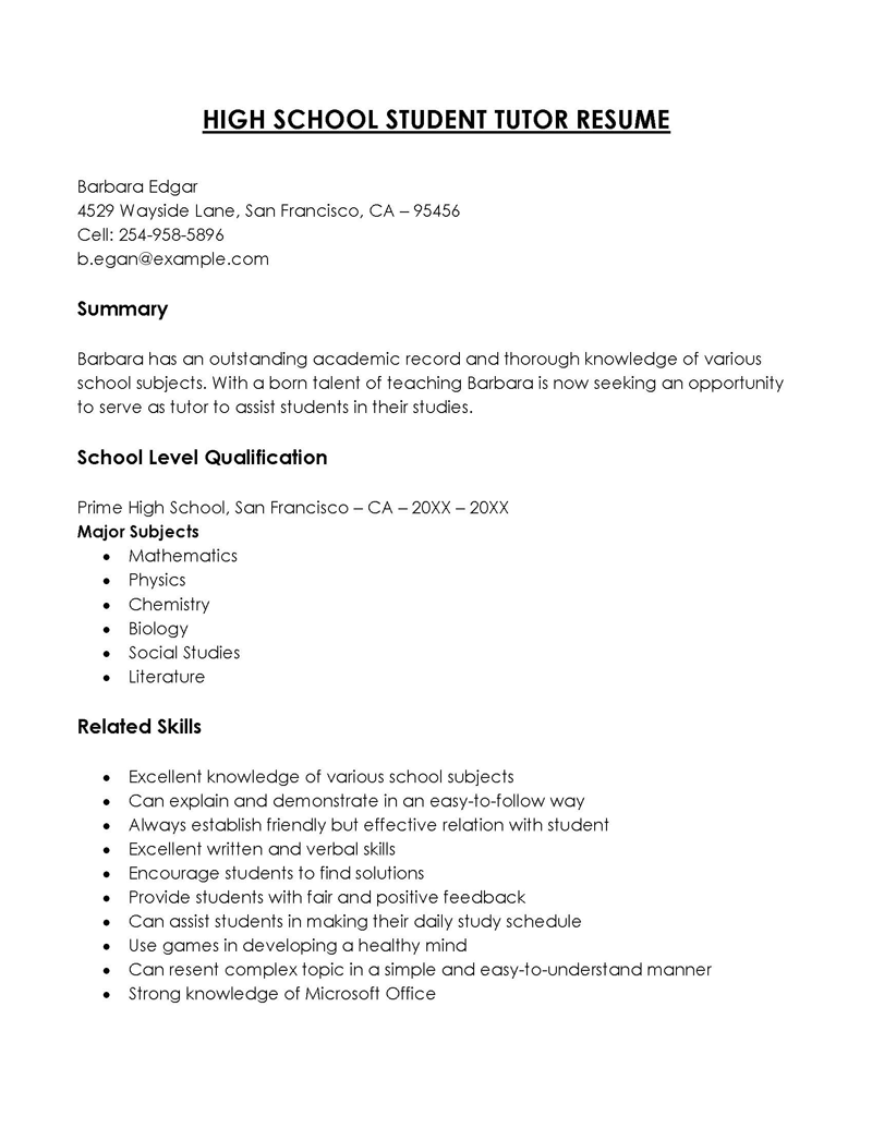 resume summary for high school student with no experience