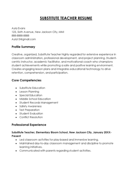 22 Substitute Teacher Resume Examples - Resume Substitute Teacher 02 437x565 