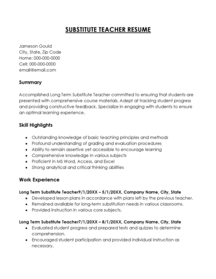 22 Substitute Teacher Resume Examples - Resume Substitute Teacher 04 437x565 