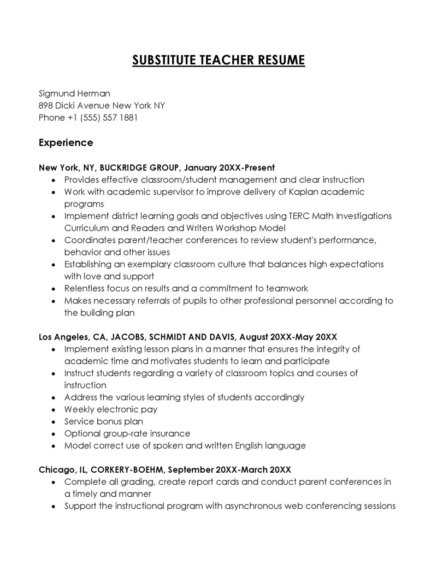 22 Substitute Teacher Resume Examples and Writing Tips