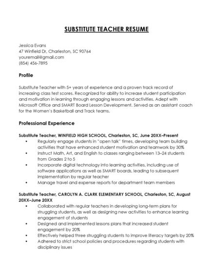 22 Substitute Teacher Resume Examples - Resume Substitute Teacher 10 437x565 