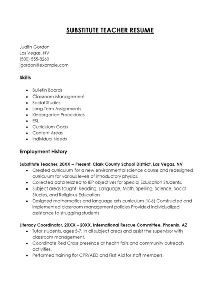 22 Substitute Teacher Resume Examples - Resume Substitute Teacher 12 437x565 
