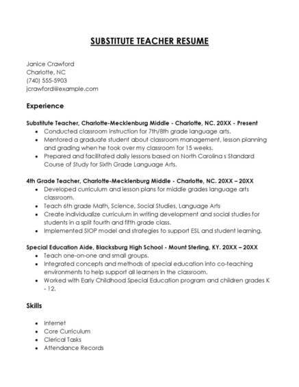 22 Substitute Teacher Resume Examples - Resume Substitute Teacher 18 437x565 