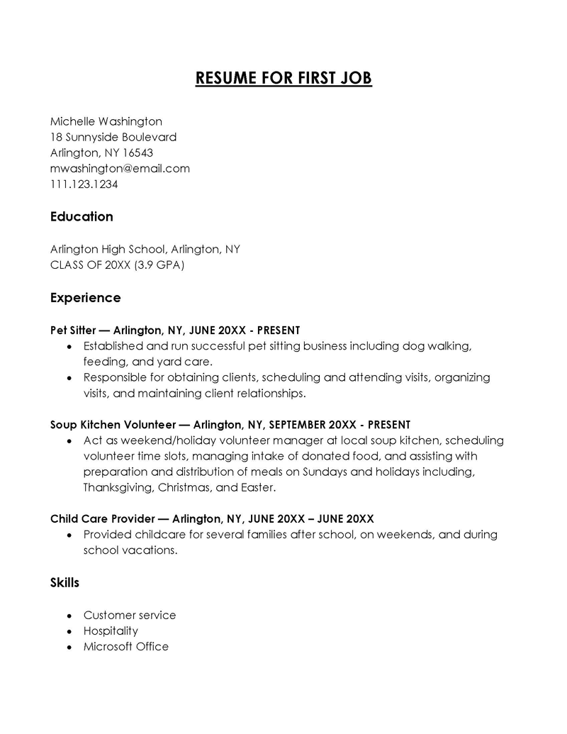 Editable Resume Example for First Job