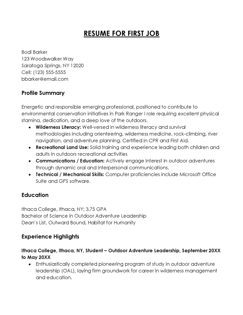 Free Professional General Resume for First Time Job Sample 03 as Word File