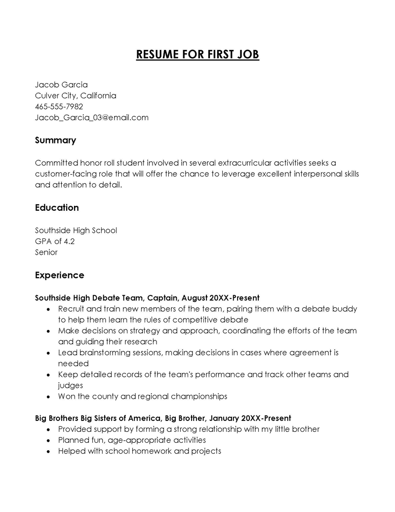 Free Professional General Resume for First Time Job Sample 04 as Word File