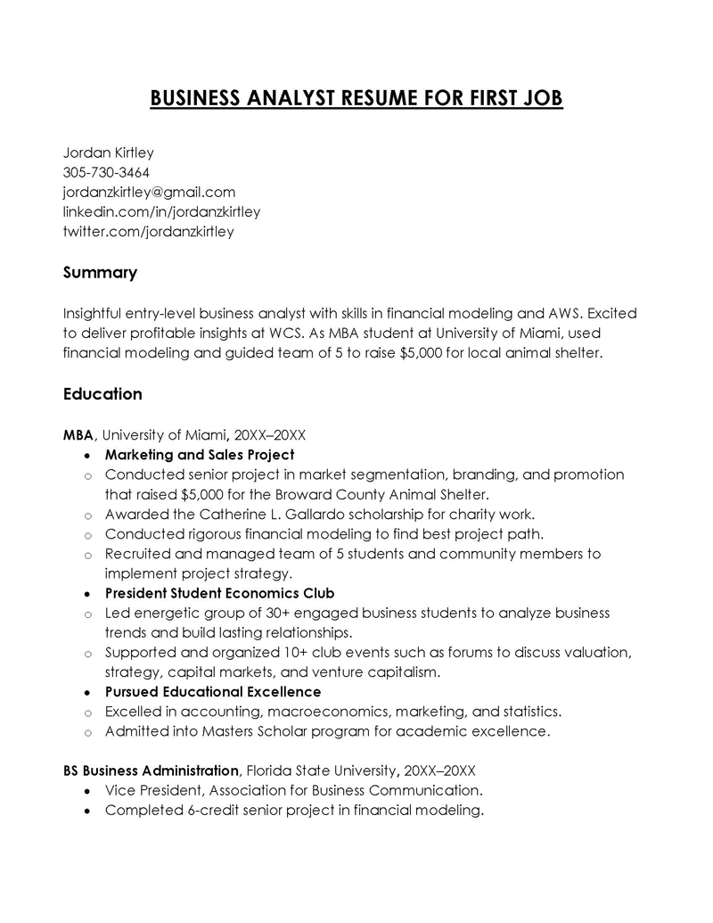 Free First Job Resume Example