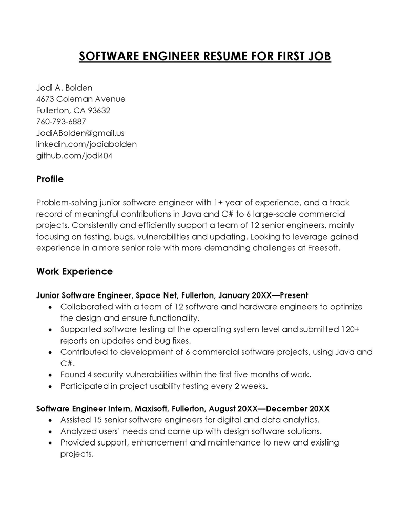 Free First Job Resume in PDF Format