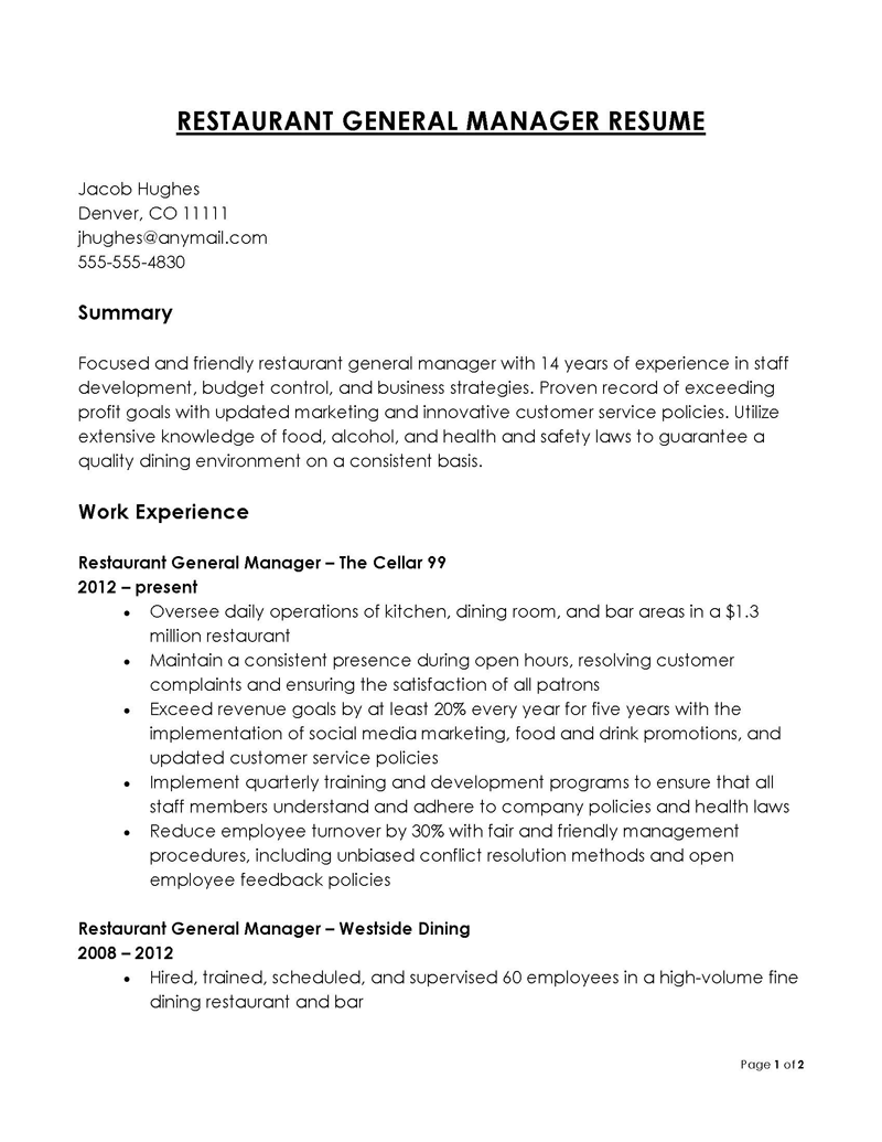 
general manager cv template free download