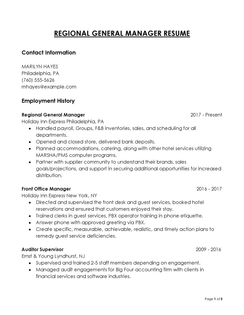 Great Comprehensive Regional General Manager Resume Sample 04 for Word File