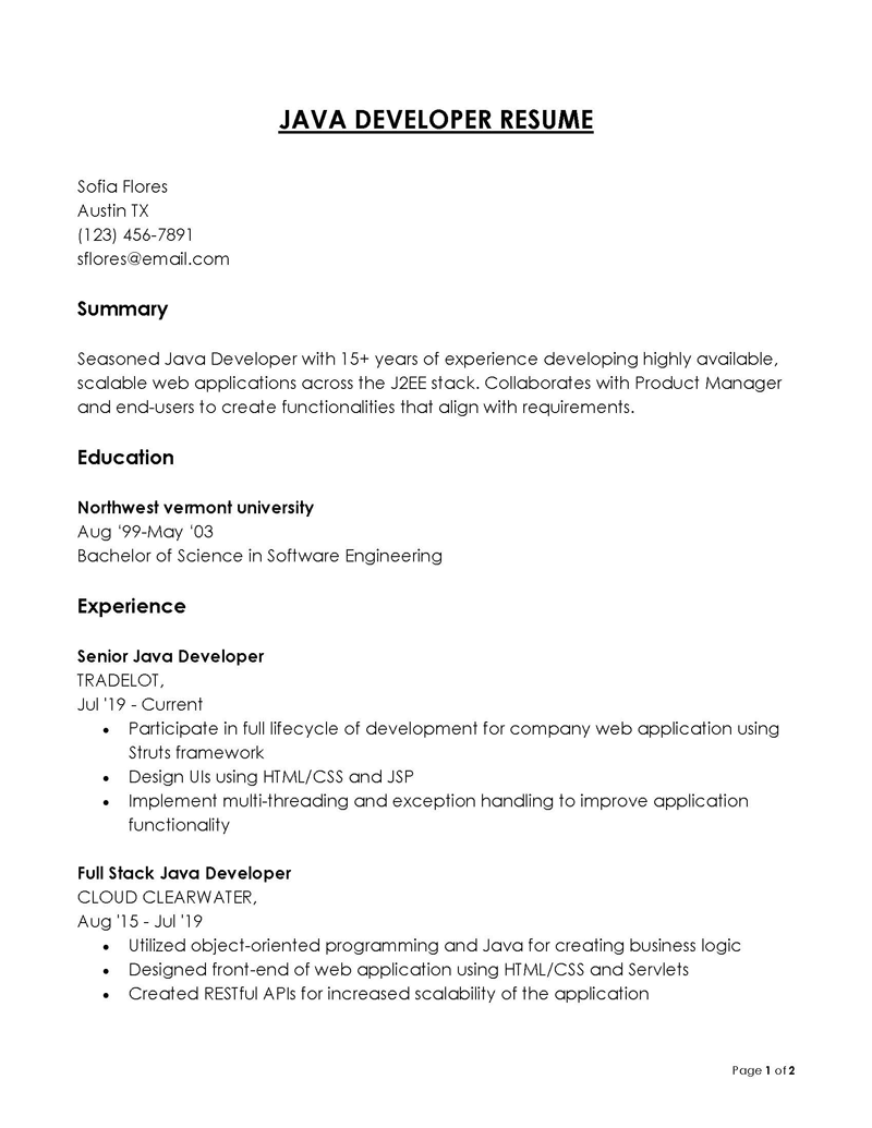 
senior java developer resume sample