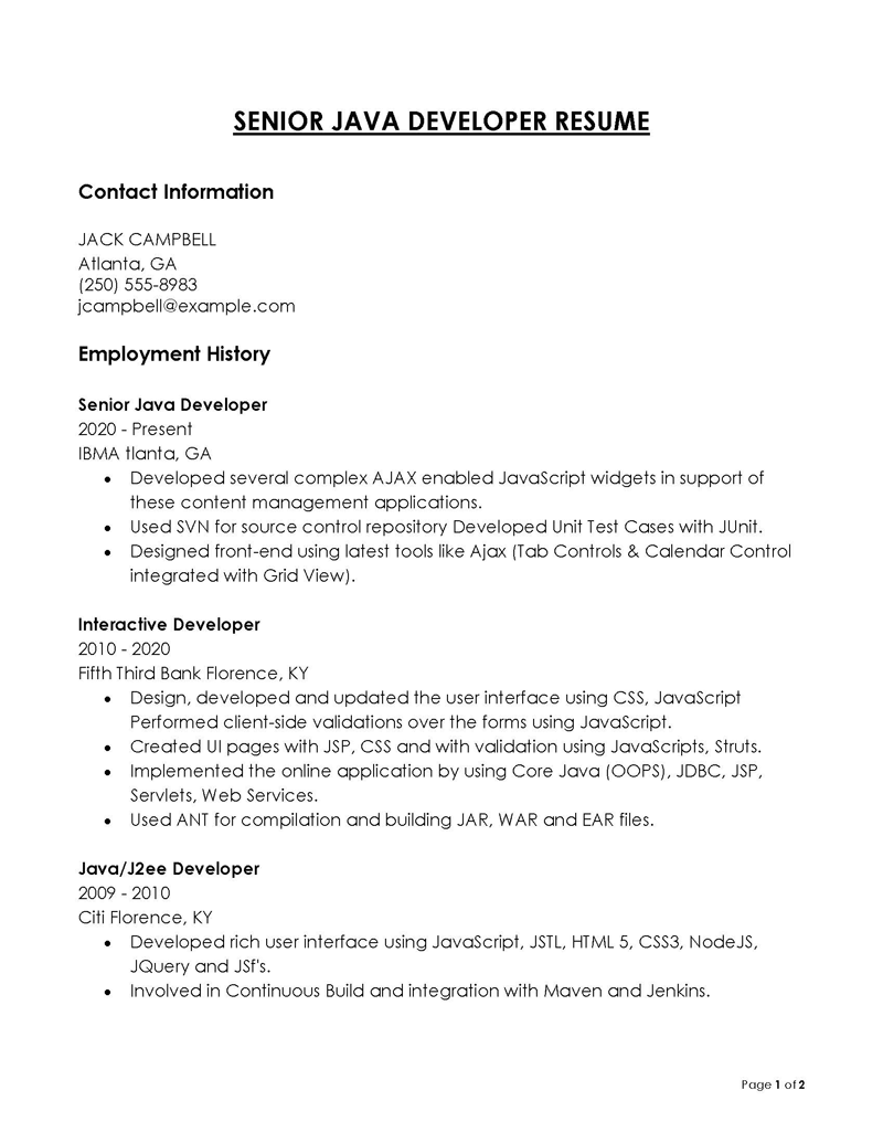 
junior java developer resume sample