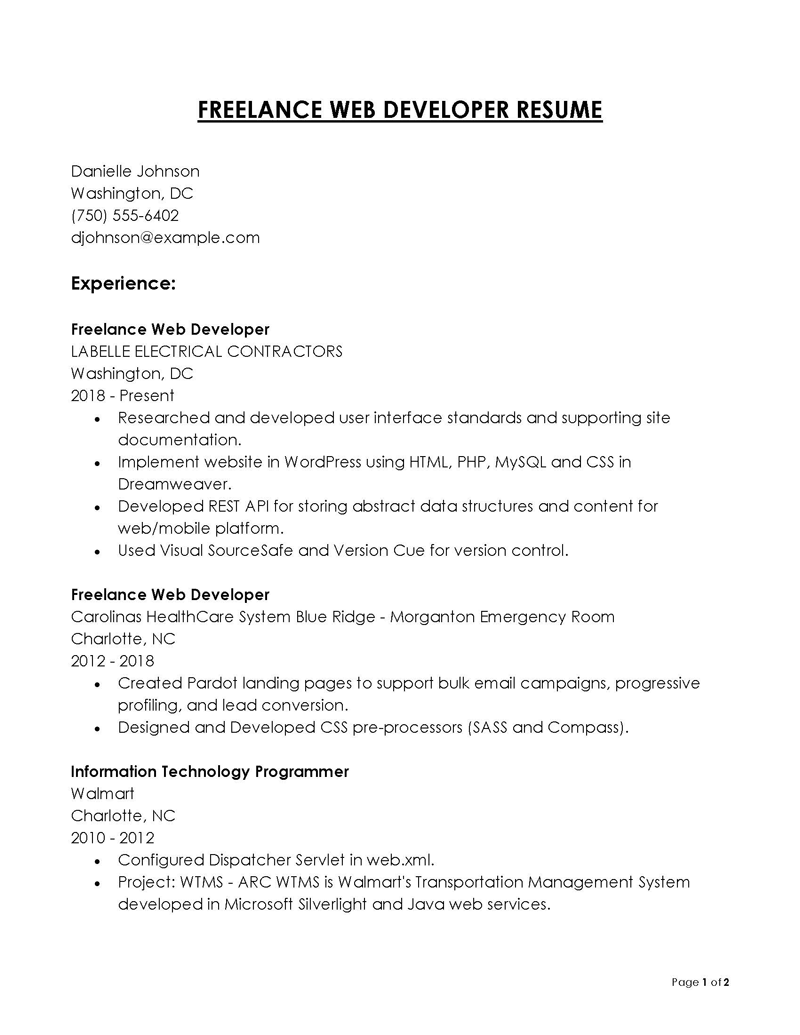 
web developer resume template free