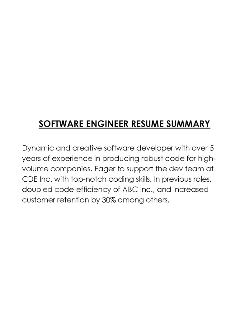 Software Engineer Free resume summary template with word