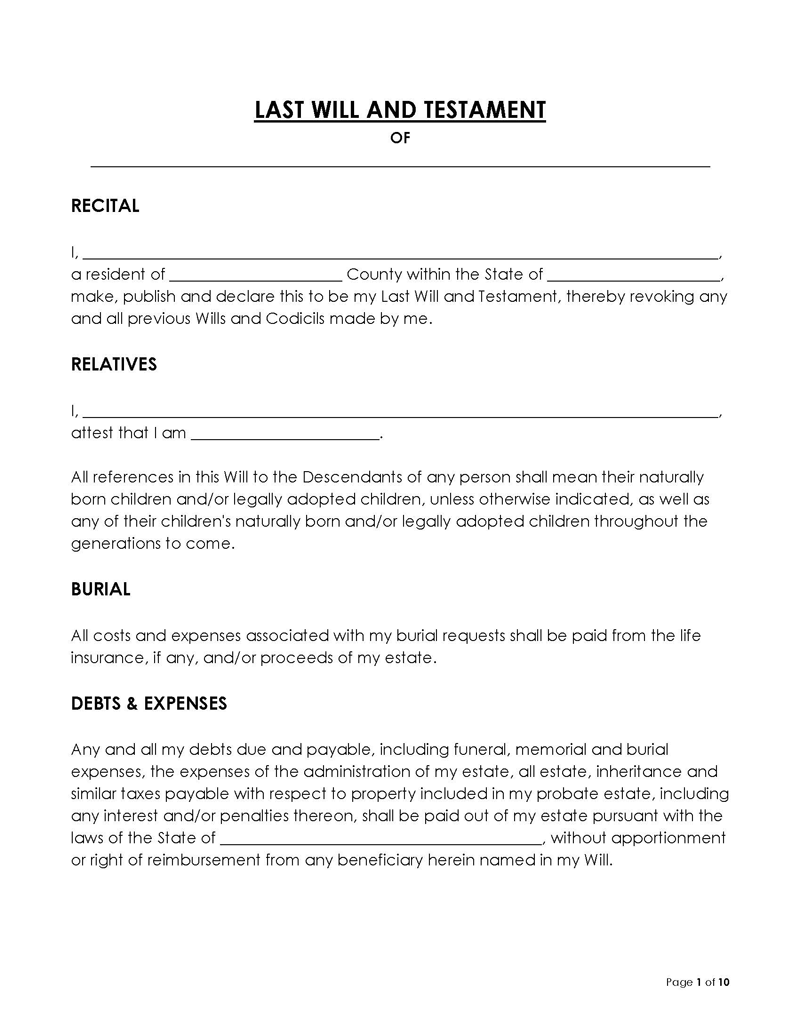 Printable South Carolina Last Will and Testament Template 02 for Word File