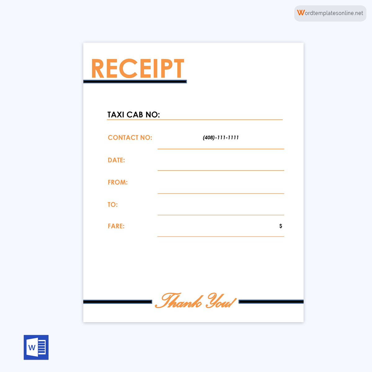 Cab receipt template in Word format - Free Download