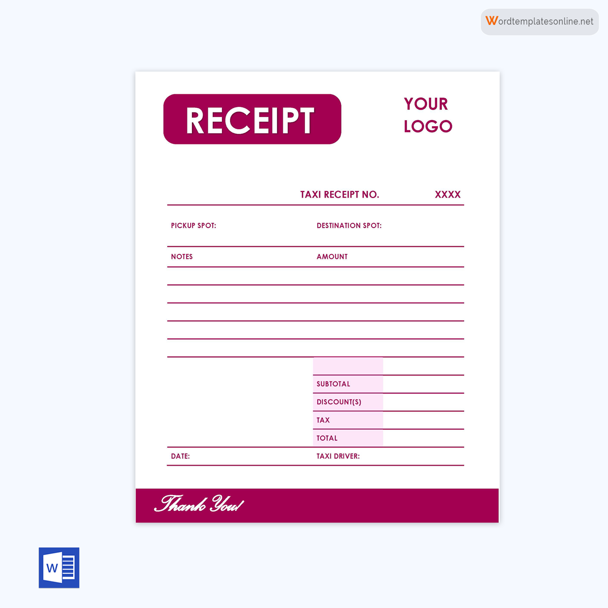 Great Printable Taxi Receipt Template 04 for Word Document
