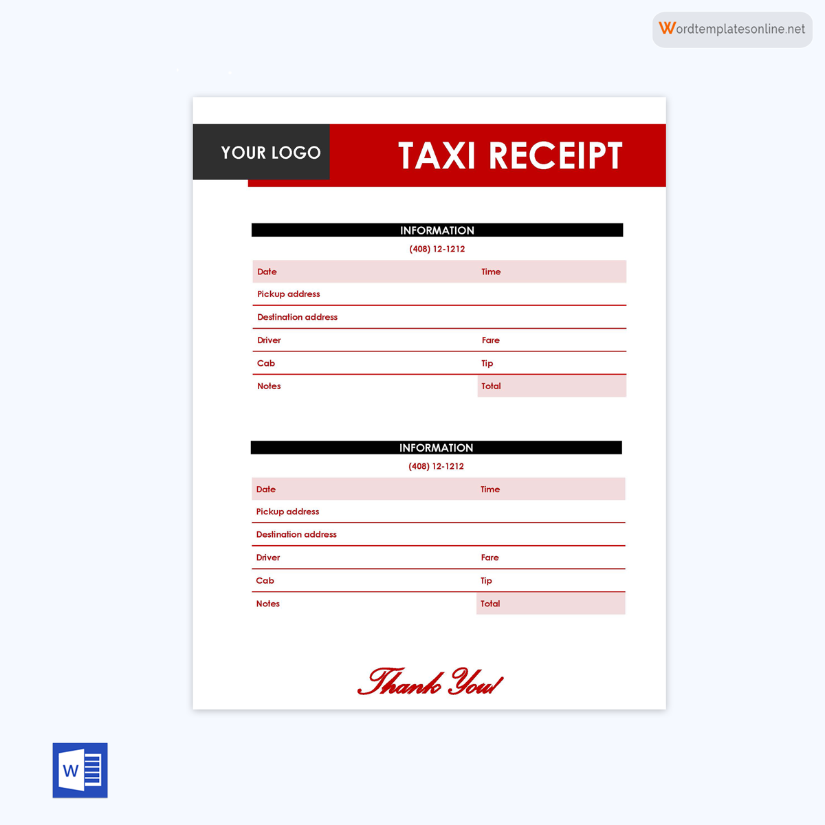 Taxi receipt templates in PDF format