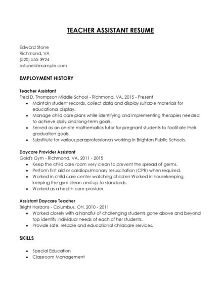 24 Teacher Assistant Resume Examples - Teacher Assistant Resume 20 437x565 